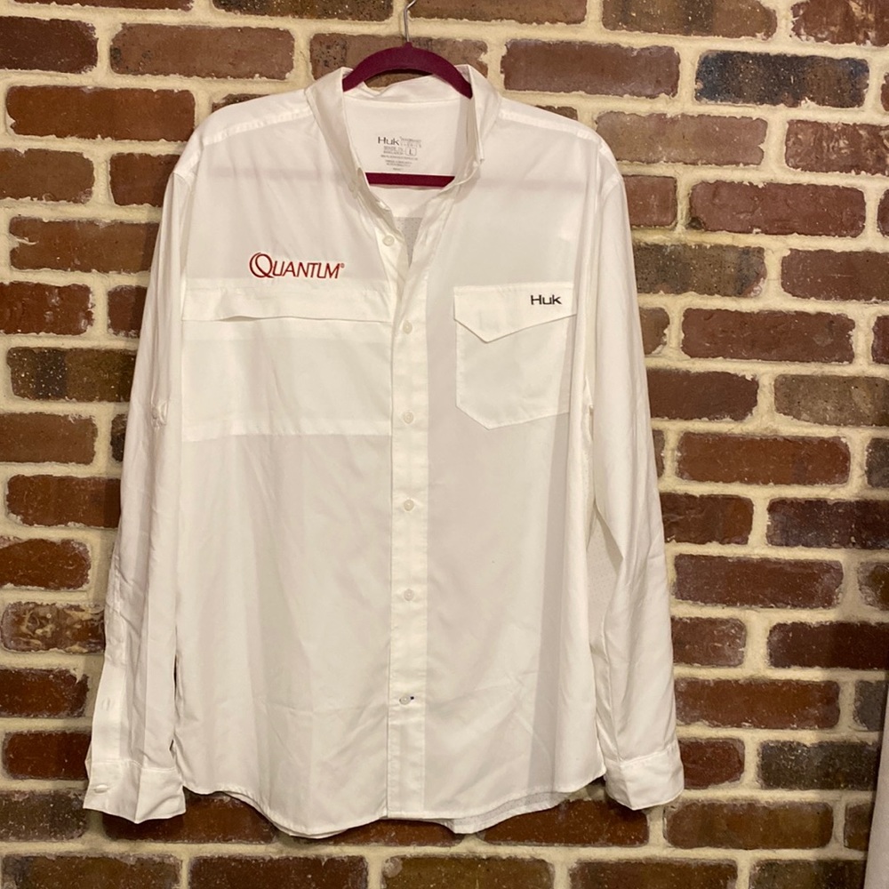 Huk Quantum white button down shirt size large